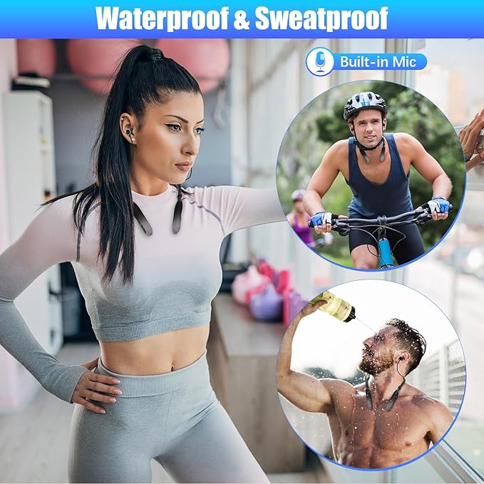 Neckband Bluetooth Headphones, 200H Extra Long Playtime Wireless Stereo Neckband Earbuds with Microphone, Waterproof Balanced Armature Drivers in Ear Headset for Sports/Workout (Silver)