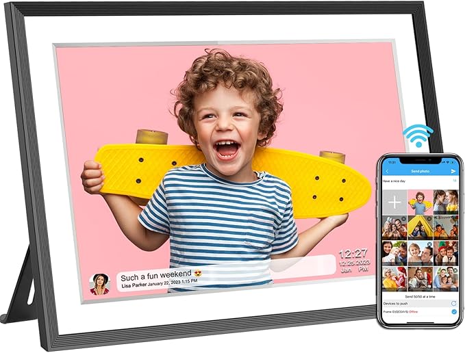 SSAWiFiFrame 10.1 Inch Smart WiFi Digital Photo Frame 1280x800 IPS LCD Touch Screen, Auto-Rotate, 32GB Storage, Share Moments Instantly via App or Email from Anywhere, Music, Calendar, Weather, Clock