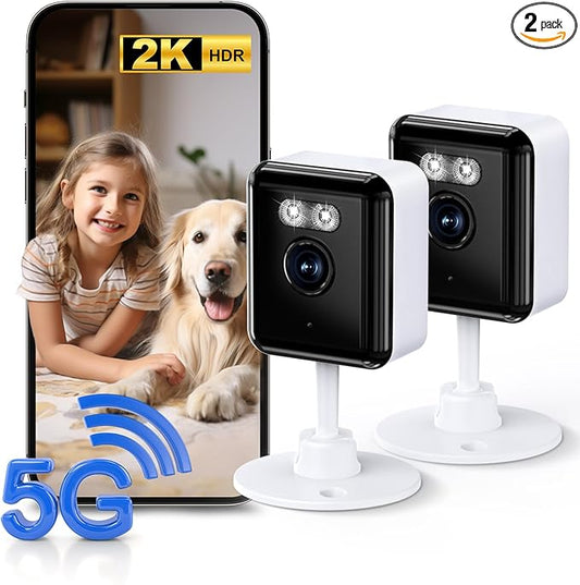 2K Cameras for Home Security, 2.4/5GHz Wi-Fi 6 Indoor Camera for Dog/Pet/Nanny/Baby with US Phone App, AI Text Recognition, Smart Search, Color Night Vision,2 Way Talk Mini Cam,Human Detection,2 Packs