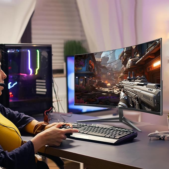 ZZA 27 Inch Curved Monitor,VA Gaming Monitor,180Hz Refresh Rate, 1ms Response, 100% sRGB, 1080p Resolution,FreeSync,VESA Mountable