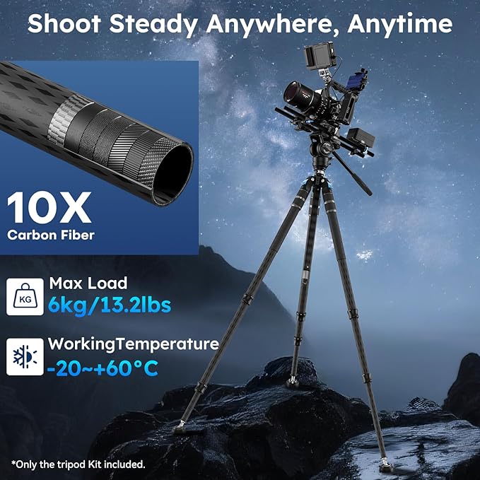 SIRUI SVS60 Carbon Fiber Tripod with S3 Fluid Video Head Kit, 68.5" One-Step Height Adjustment Travel Tripod & Monopods, Modular Compact with Triangular Center Column, ±15°Leveling, Max Load 13 lbs