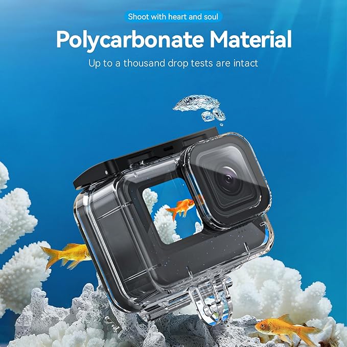 TELESIN Waterproof Case for GoPro Hero 13/12/11/10/9 Black, 60M/196FT with Quick Release Buckle Mount, Black, Acrylic, Camera Case, Waterproof