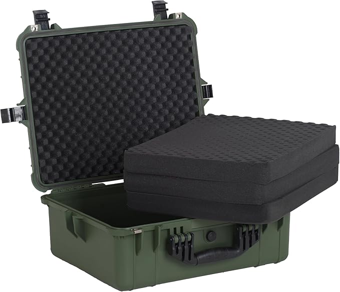 MEIJIA Portable All Weather Waterproof Protective Hard Case,Compact Camera Case with Customizable Fit Foam,Fit Use of Drones,Camera,Equipments,20.62 x16.85x8.11inches (Green)