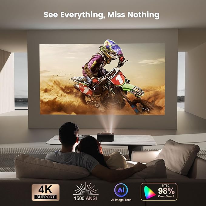 [1500 ANSI/Auto Focus/Built-in APPs] Outdoor-Projector-4K with Wifi6 and Bluetooth, Smart TV OS & DoIby, Portable Projector with Netflix/YouTube/PrimeVideo, ONOAYO 1080P Proyector with 300 ''Display
