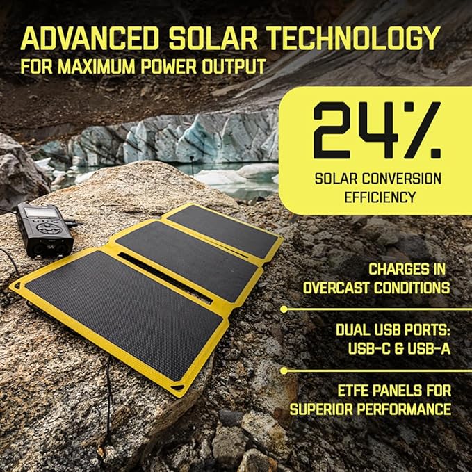 SunJack – 25 Watt Foldable Solar Panel, ETFE Monocrystalline Portable Solar Panel with USB-C and USB-A, IP67 Waterproof Solar Panels for Camping, Backpacking, Hiking and Travel