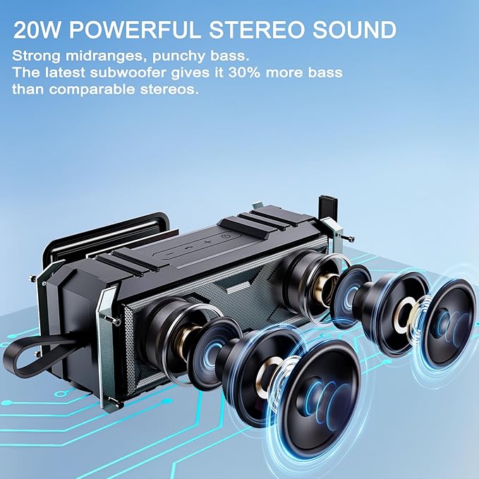 comiso Bluetooth Speaker 5.3, IPX7 Waterproof Portable Bluetooth Speaker Bluetooth Wireless with 20W Stereo Sound, 24H Playtime, Small Speakers with Deep Bass for Home, Outdoor, Beach, Travel