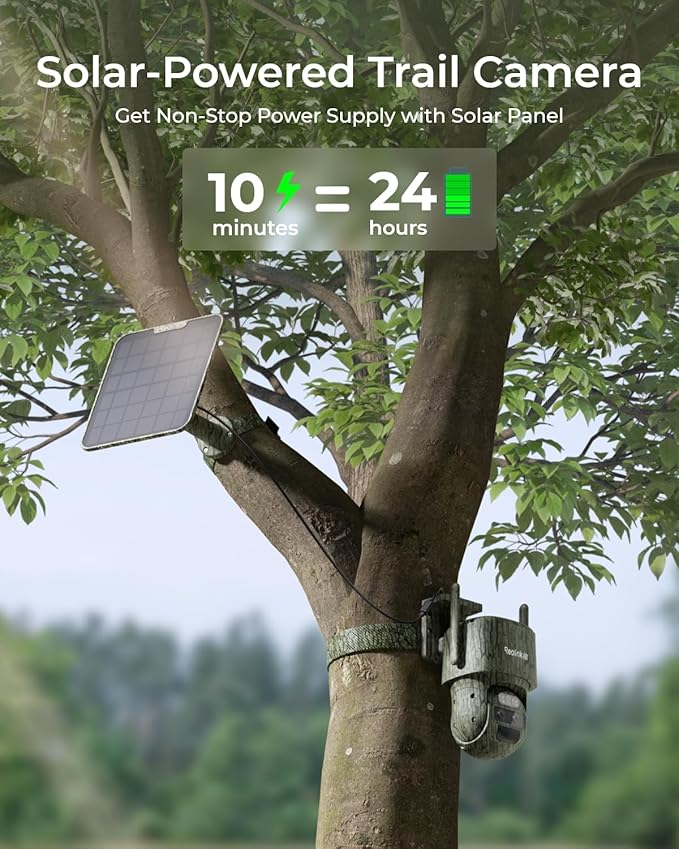 REOLINK 4K Dual Lens 4G LTE Cellular Security Camera, SIM Card Included, Wireless Auto Tracking Trail Camera, 6X Hybrid Zoom, No-Glow IR, Waterproof for Wildlife, TrackMix LTE Trail + Solar Panel 2