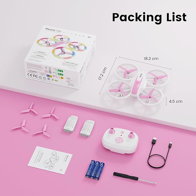 Mini Drone for Girls and Beginners with Fancy LED & Altitude Hold,Birthday Gift for Kids 8-12,Pink RC Drone with Propeller Protection,360°Flips,3 Speed Mode,Indoor Outdoor RC Quadcopter Toy