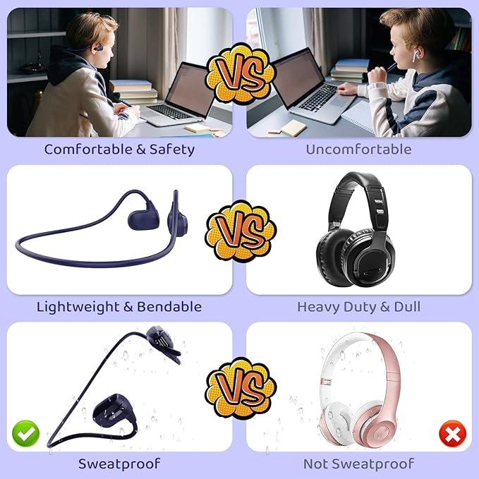 BANIGIPA Kids Headphones, Open Ear Headphones Comfortable for Teens Child Boys Girls, Wireless Bluetooth 5.4 Headset w/Mic for School/Tablet/Travel, 13g Ultra-Light, Protect Hearing, 10H Playtime