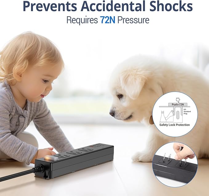 VNJ Outdoor Power Strip with 3AC Outlets + 3USB Ports, IPX6 Waterproof Surge Protector, Safety Lock Design and ETL-Certified Cables, 15FT Extension Cord for Home, Garden, and Commercial Use