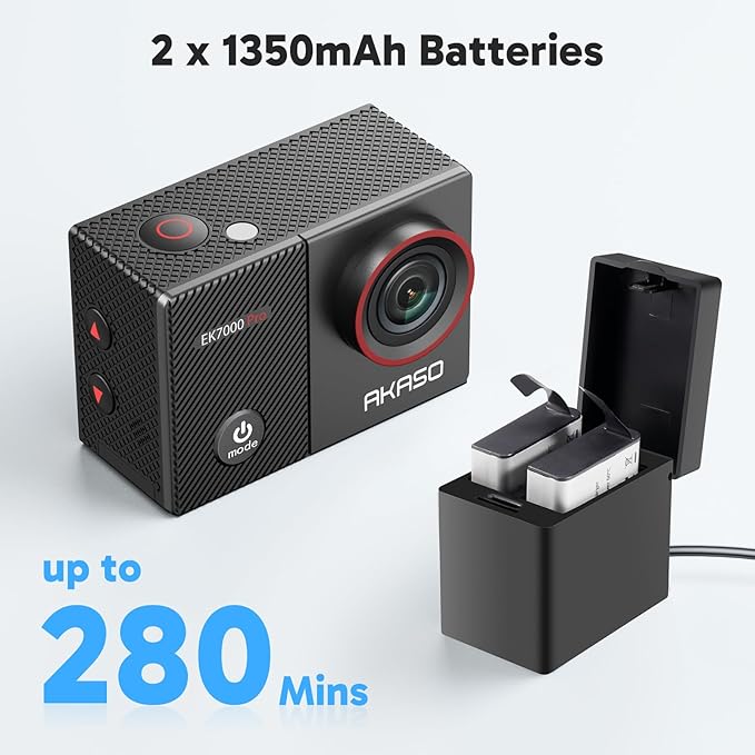 AKASO EK7000 Pro 4K30fps Action Camera with 256GB MicroSDXC U3 Card Accessories Kit Bundle, 20MP Ultra HD 131ft Waterproof Underwater Camera EIS WiFi Remote Control 5X Zoom Sport Cameras
