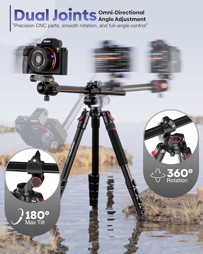 68" Horizontal Overhead Tripod for Camera, Aluminum Camera Tripod with Ball Head for Macro & Overhead Shooting, Detachable Monopod, 1/4" Arca QR Plate, 33lb Load Capacity