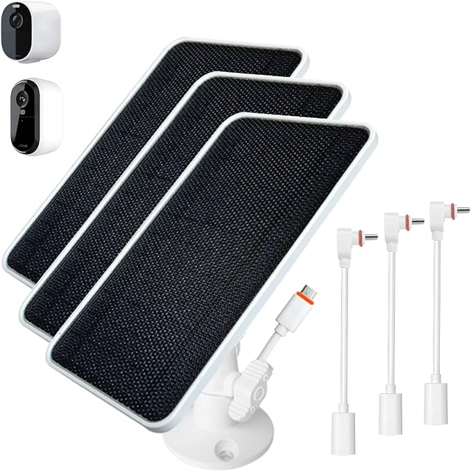 JJMASEE Solar Panel Charger for Arlo Essential/XL Spotlight Cam and Essential 2K/2K XL (2nd Gen), with 13FT Weatherproof Long Cable and 360° Adjustable Aluminium Alloy Mount(3 Pack)