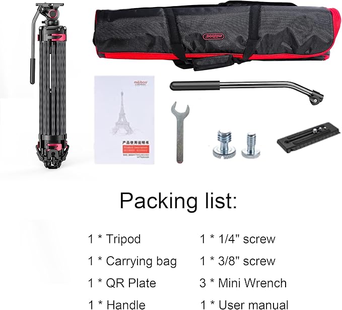 miliboo MTT609B Carbon Fiber Tripod Professional Tripods with Infinitely Damped Head,Video Tripod for Photography, Live Streaming, Videography,Working Height 33.5''-66'',33lbs Max Load,Customizable