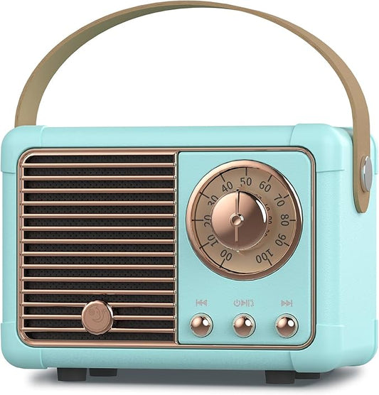 PRUNUS J-999 Retro Bluetooth Speaker,Vintage Decor,Mini Wireless Bluetooth Speaker,Cute Old Fashion Style Support USB/TF Card/AUX for Kitchen Desk Bedroom Office Party Outdoor(Blue)