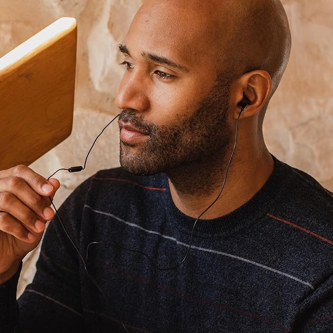 Panasonic ErgoFit Wired Earbuds With Microphone, 3.5mm Jack Wired Headphones with Mic and Call Controller, Ergonomic Custom-Fit Earpieces (S/M/L), for Phones and Laptops - RP-TCM125-KA (Matte Black)