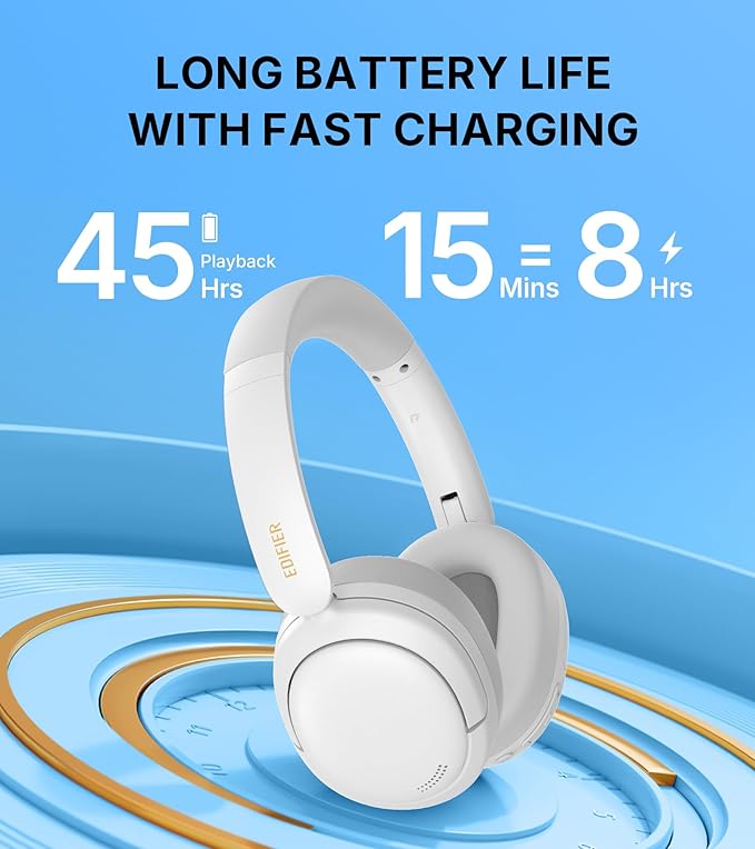Edifier W800BT SE Wireless Over-Ear Bluetooth 5.4 Headphones - AI Call Noise Cancellation - 45H Playtime - Fast Charging - Dual Device- Game Mode - Foldable - White