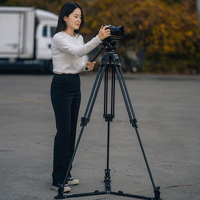 RAUBAY 69" Fluid Head Video Camera Tripod, Heavy Duty Camera Stands for Canon Nikon Sony DSLR, Camcorder, Digital Cine with Ground Spreader, Aluminium Twin Leg, QR Plate, Max Load 17.6lbs (DV-2)