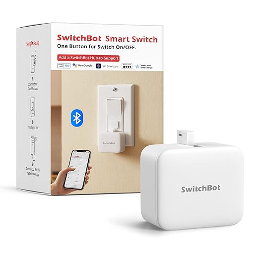 SwitchBot Smart Switch Button Pusher - Bluetooth Fingerbot for Rocker Switch/One-Way Button, Automatic Light Switch, Timer and APP Control, Works with Alexa When Paired with SwitchBot Hub (White)
