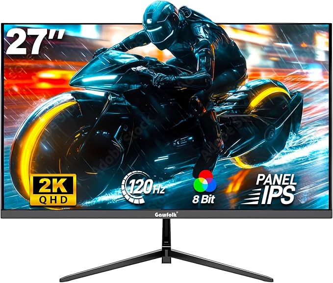 Gaming Monitor 27 inch QHD IPS, PC Screen 120Hz 2K (2560×1440P), Ultra-Thin Zero Frame Computer Display for Home Office Business, DP, HDMI, Wall-Mounted