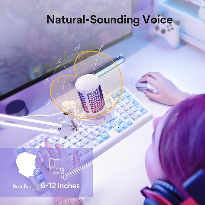 MAONO USB Gaming Microphone with Noise Cancellation, Computer PC Mic with Boom Arm, RGB Light, Mute, Gain, Monitoring Streaming Mic for Podcast, YouTube, Twitch, Discord, PS5/4, GamerWave DGM20S