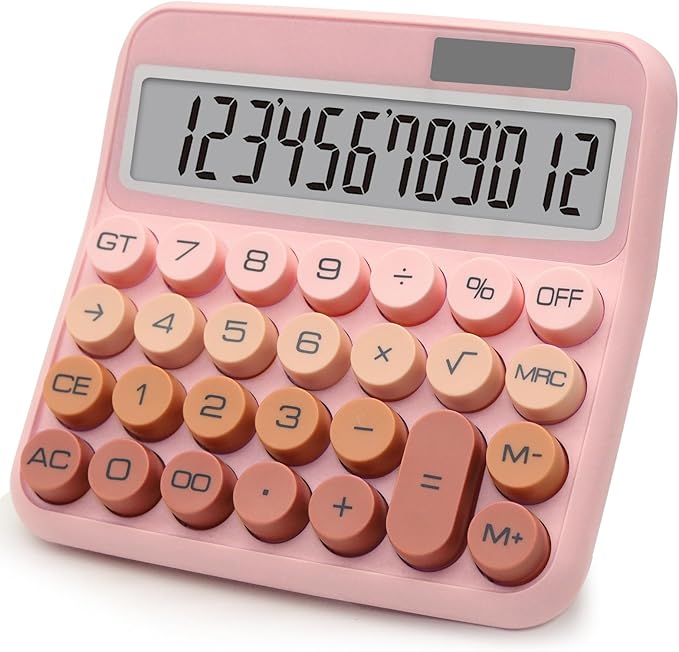Pink Brown Calculator, Big Button Calculator with Large LCD Display, Pink Office Desk Accessory for Offices, Schools, Homes and Businesses