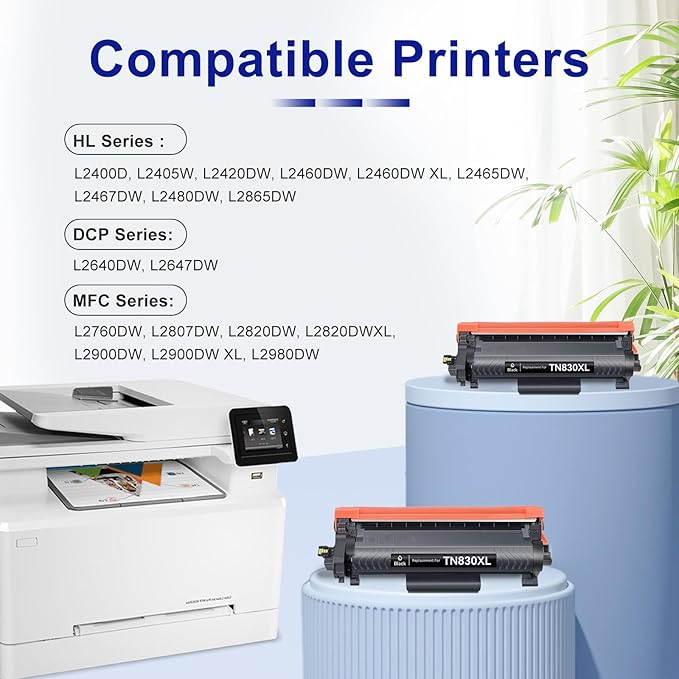 TN830XL TN830 XL/V/R Toner Compatible Replacement for Brother TN830XL TN-830 XL Black for HL-L2460DW DCP-L2640DW MFC-L2820DW L2820DWXL 2405W L2400D L2480DW Toner TN830 V/R,4P