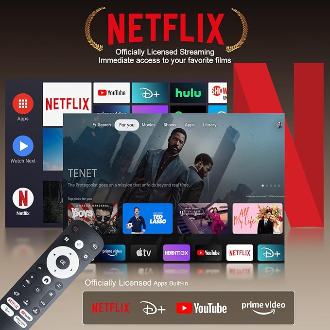 [Netflix-Licensed] 4K Smart Projector with WiFi and Bluetooth, Built-in Android 13, Auto Keystone Video Projector, Voice Control, 180°Rotatable Home Theater Outdoor Movie proyector