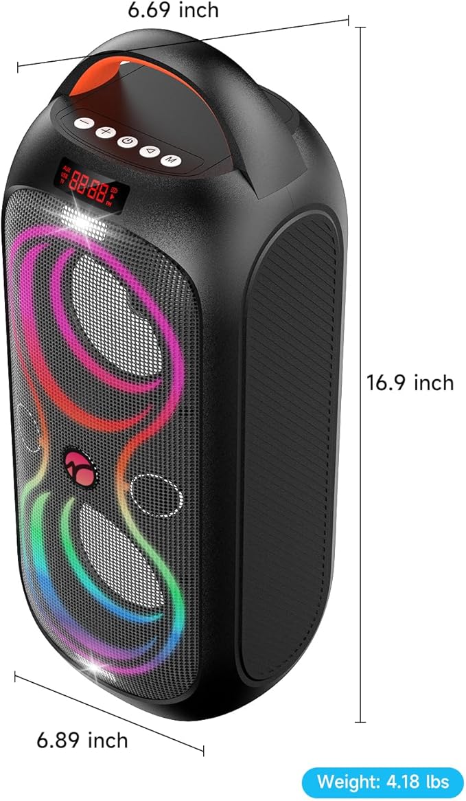 Bluetooth Speakers Wireless- 40W(Peak) 120dB Loud Sound, 8 LED Lights, Bluetooth 5.3, 6-8 Hours Playtime, Protable Handle, FM/USB & Mic Input, Large Portable Speaker for Party,Outdoor,Camping,Beach
