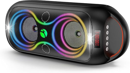 Bluetooth Speakers Wireless- 40W(Peak) 120dB Loud Sound, 8 LED Lights, Bluetooth 5.3, 6-8 Hours Playtime, Protable Handle, FM/USB & Mic Input, Large Portable Speaker for Party,Outdoor,Camping,Beach