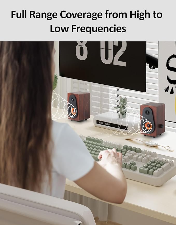 Small Computer Speakers, 2.0 Wooden Speakers for PC or Laptop, USB-Powered Small PC Speakers, Suitable for Desktop Computers/Laptops Built-in 2x2 Speaker Diaphragms