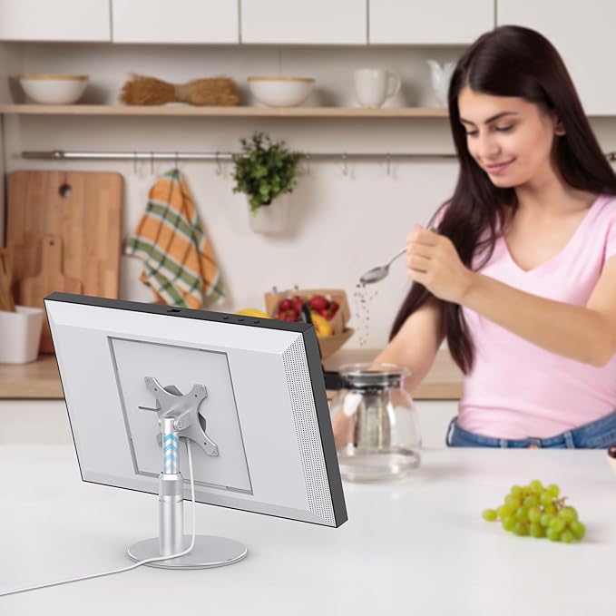 Almoz Riser Stand for Echo Show 21, Show 15 (All Generations), Adjustable Height with Swivel and Tilt, Aluminum Holder Stand for Show 21, Sturdy Non-Slip Base, Easy Screw Assembly (Riser-Silver)