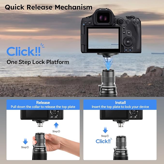 SIRUI Carbon Fiber Monopod, 57" Camera Monopod with Pedal Feet, One-Step Height Adjustment with Twist Lock, Compact & Rapid System for DSLR Camera, Max Load 22lbs/ 10kg, SVM-145P