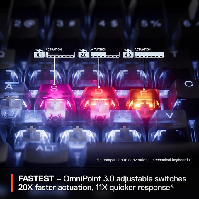 SteelSeries Apex Pro TKL Wireless Gen 3 OmniPoint 3.0 HyperMagnetic Switches — Adjustable Actuation — Rapid Trigger — Game-Ready Presets — Protection Mode — Rapid Tap/SOCD — Dual Wireless — OLED
