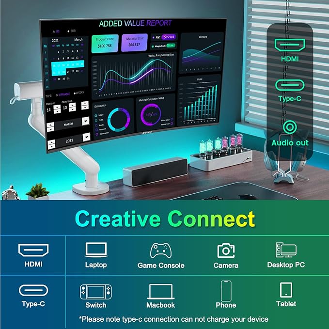 SANSUI Curved Monitor 27 inch 100Hz USB Type-C Computer Monitor with Speakers Built in丨FHD 1080p丨HDR丨110% sRGB丨1500R丨VESA Compatible,for Tablet,Desktop,Laptop and PC Work Gaming