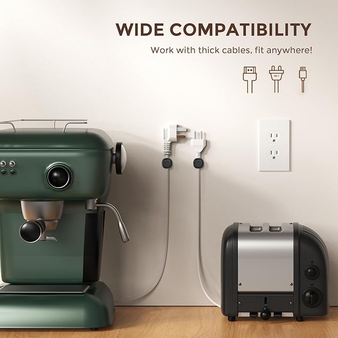 AhaStyle Spring Cable Organizer [1s Lock] 6 Pack Cord Cable Holders Clips Strong Adhesive Cable Cord Keeper [Smooth Adjustable] Hide Wire Cord Organizer for Nightstand Kitchen Car Office (Black)