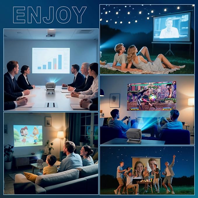 [Built-in App] Mini Projector, 4K Projector with 180° Rotation, FHD 1080P Portable Projector WiFi 6 & Bluetooth 5.2 Support, Smart Outdoor Projector Max 220" Compatible with iPhone/Android/TV Stick