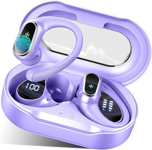 Wireless Earbuds, 2025 Bluetooth 5.4 Headphones Sport, Bluetooth Earbuds with ENC Noise Canceling Mic, 50H Stereo Wireless Headphones IP7 Waterproof with Earhooks, Dual LED Display for Workout/Running