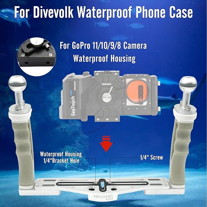 NS10 Underwater Camera Tray extendable Handle Grips Bracket for gopro,pt059,rx100 uw Camera housing Universal Soft Handle with Aluminum and Rubber Material (White)