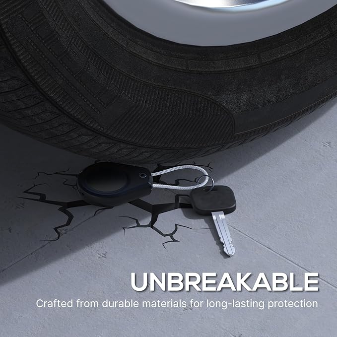 Waterproof AirTag Holder - (4 Pack) Air tag Lock Keychain with Wire Cable Compatible with Apple AirTags, Ultra Durable Anti-Lost Protective Case for Luggage, Key, Backpack,Black/Violet