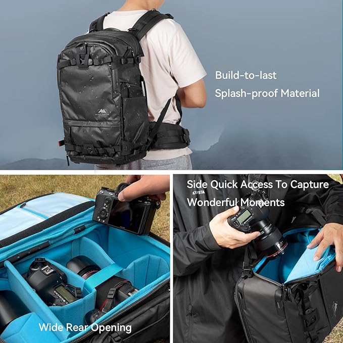 Tenzing 25L Camera Backpack with Rain Cover for Photographers 14 inch Laptop Compartment Waterproof Large Camera Bag for Drone,Cameras, Batteries, Lenses,Tripod(Black)