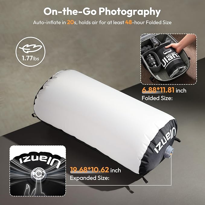 Ulanzi AL60 Inflatable Tube Light - LED Video Light Photography with Remote, 2700K-6500K CRI≥96 10 Effects Portable Photography Camera Soft Light for Game/Live Stream/YouTube(Not Adapter & Power Bank)