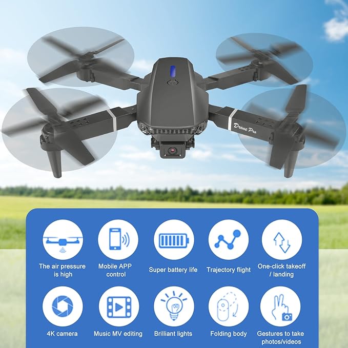 Mini Drone for Kids with 4K Dual Cameras Remote Control Toys Gifts for Boys Girls with Altitude Hold, Headless Mode, One key Return/Emergency Stop, 3D Flips 2 Batteries, Foldable RC Quadcopter.(Black)