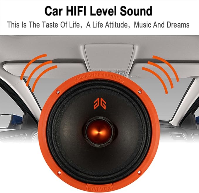 MX80E2 Midrange Loudspeaker 8" Orange Bullet, 640W Max, 4 Ohms, Premium Quality Audio Door Speakers for Car or Truck Stereo Sound System, Orange (2 Speaker)