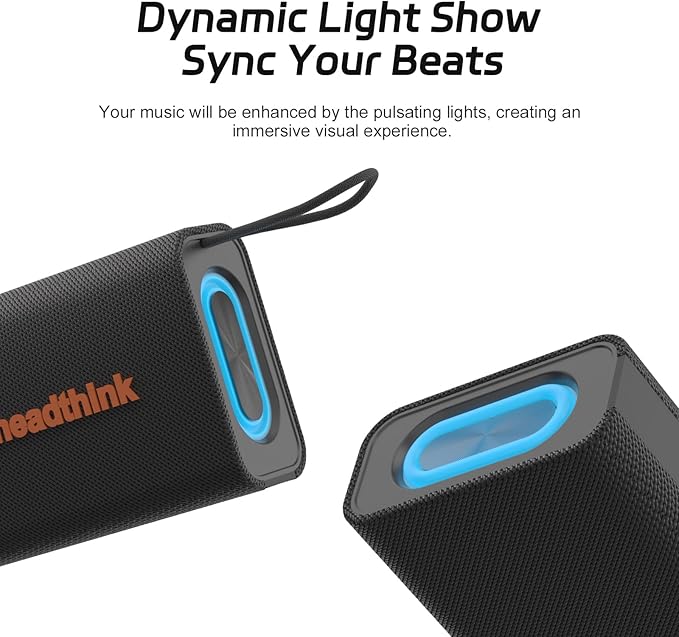Bluetooth Speaker, Portable Wireless, IPX5 Waterproof, Bluetooth 5, RGB Color Lights, Loud Stereo Sound, Bass, TWS Pairing, for Party, Home, Outdoor, Traveling