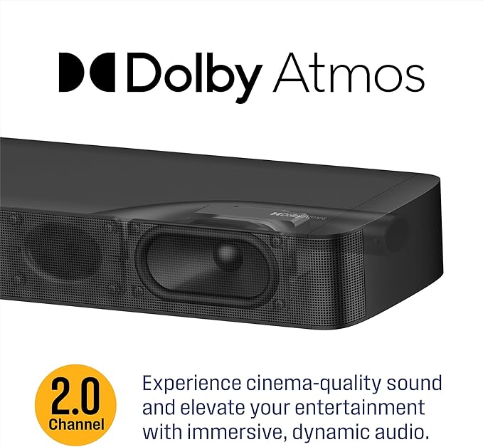 Westinghouse Sound Bar for Smart TV, 2.0 Compact Soundbar with Dolby Atmos and Digital Plus, 120W Surround Sound System for TV, Home Theater Audio, eArc, HDMI, Bluetooth, Roku TV Ready