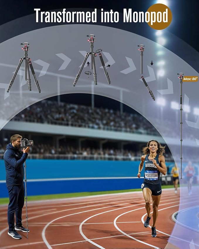 80“ DSLR-Camera-Tripod, Photography 360 Ball Head Professional Aluminum Tripod & Monopod with Carry Bag Compatible with Canon Nikon Binoculars Laser Telescope (Weight 3.35 Lbs, 15Lbs Load)