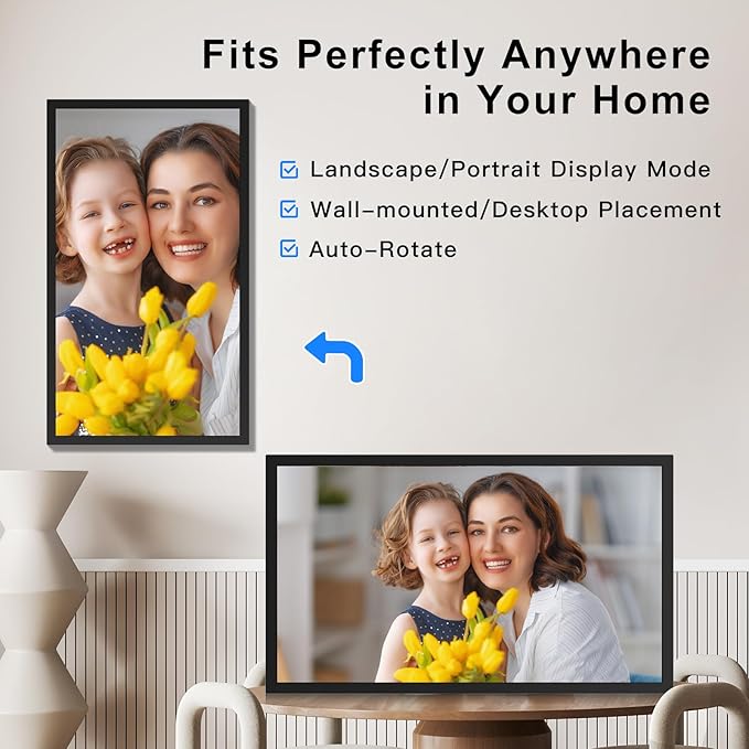 Large Digital Picture Frame 21.5" WiFi Photo-Frame - 32GB 1920x1080 FHD 1080P Digital Frame, Sync Phone, Mirror its Screen on Smart Frame, Share Photo Video via App Email, Wall Mounted, Gifts for Mom