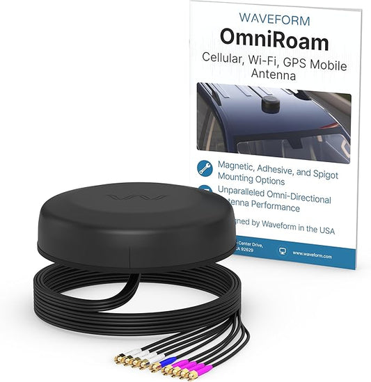 Waveform OmniRoam 9-in-1 Low-Profile Mobile Antenna – High-Performance, Rugged Fleet Antenna for Peplink, Cradlepoint, Cisco (4x4 Cellular, 4x4 WiFi, GPS)
