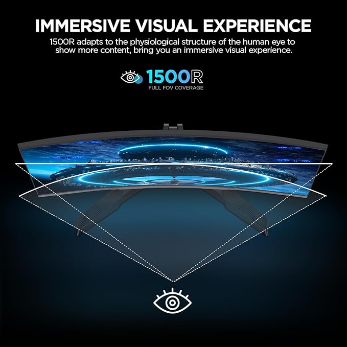 KOORUI Curved 27 Inch Gaming Monitor, Full HD 1080p R1500 180Hz VA Computer Monitor, 99% sRGB, Built-in Adaptive Sync, 1 x Display Port 1.2 & 2 x HDMI 2.0, Eye Care, VESA Compatible, Black 27E6CA